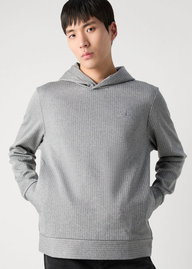 Sweat rayé à capuche BOSS gris