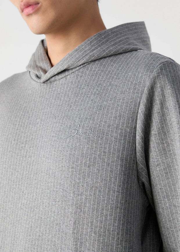 Sweat rayé à capuche BOSS gris