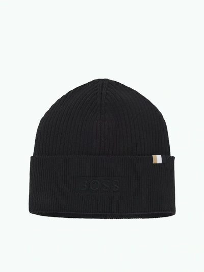 Bonnet BOSS noir en laine et coton