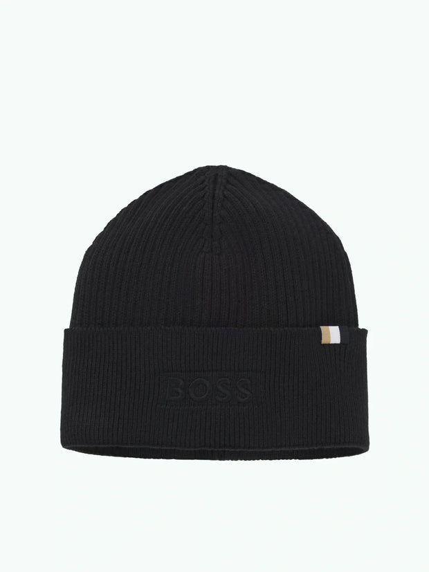 Bonnet BOSS noir en laine et coton