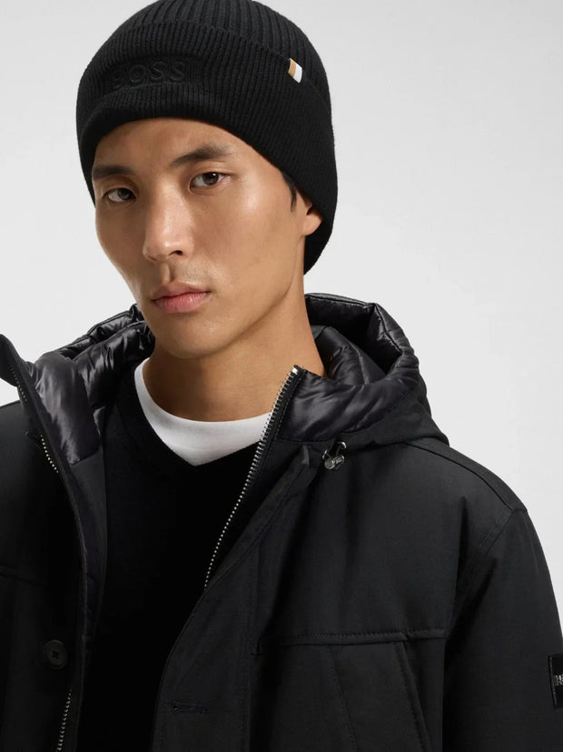 Bonnet BOSS noir en laine et coton